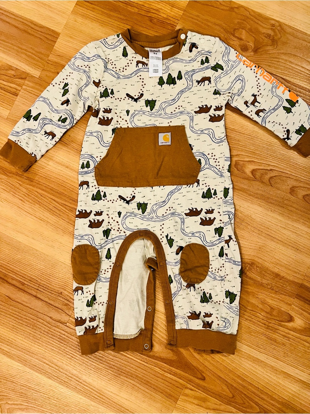 Carhartt Cream Woodland Print Footie with Brown Accents